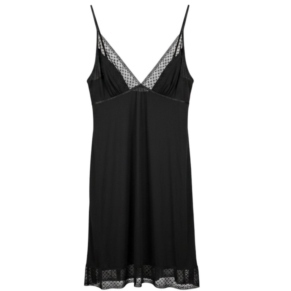 Victoria's Secret Black Lace Nightgown Medium Strappy Back Camisole Teddy Slip